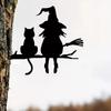 Metal Silhouette Cute Witch And Cat Garden Stump Patio Decorative Gardening Lawn Stump Inserts
