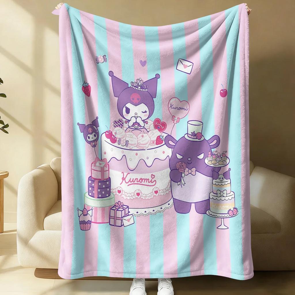Kuromi Dreamy Pink Flannel Blanket Soft Warm Throw Japanese Anime Camping Office Bedroom School Nap Novel Blanket Summer Quilt