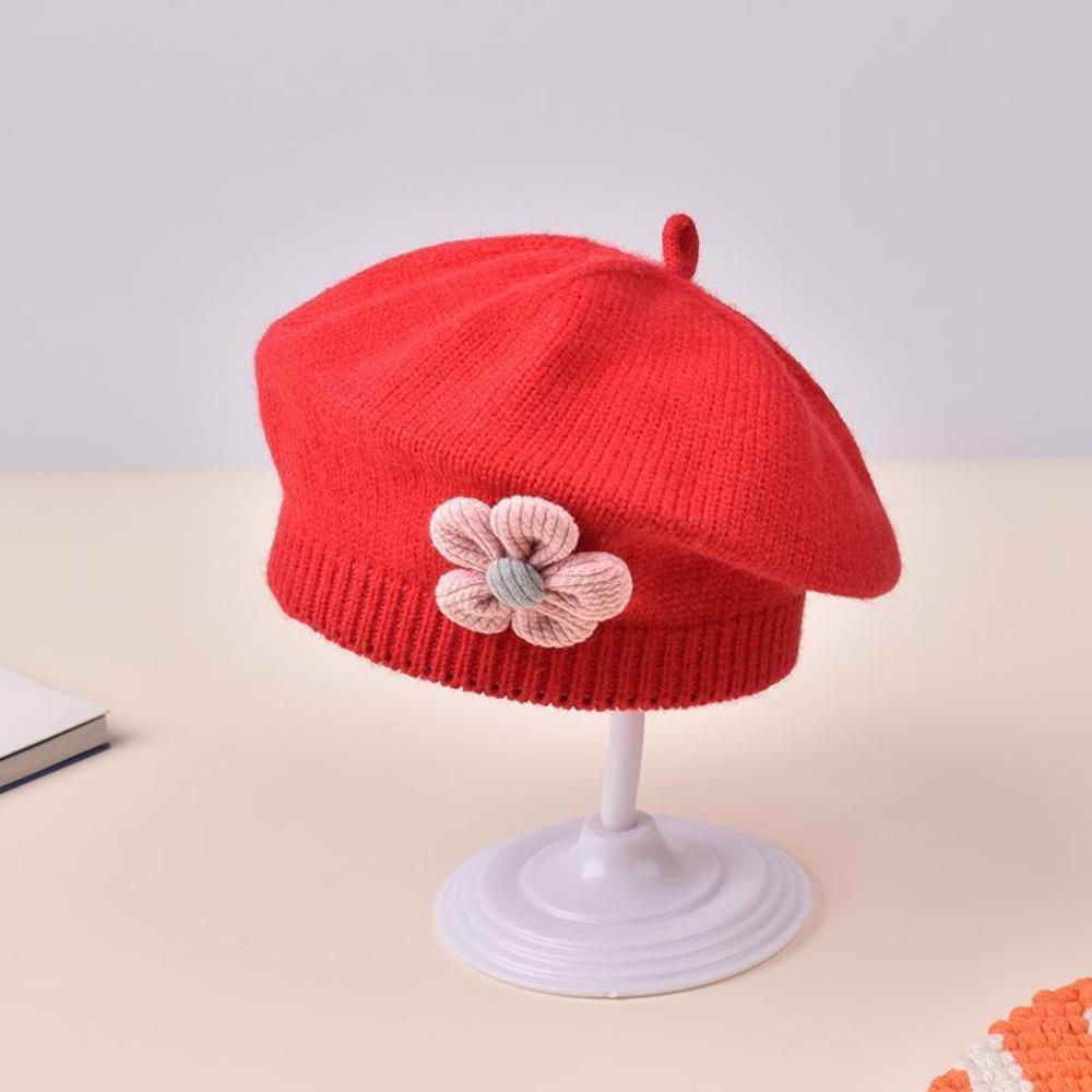 Korean Baby Beret Hat Flower Baby Knitted Hat New Artist Painter Caps For Infant Girls