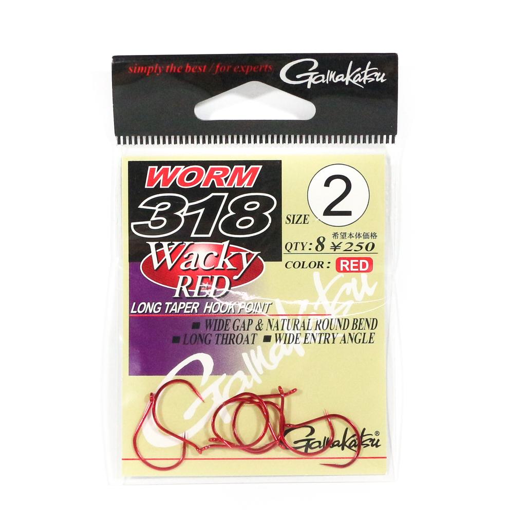 Gamakatsu 67089 Worm 318 Long Taper Wacky Worm Hook Red Size 2 (0755)