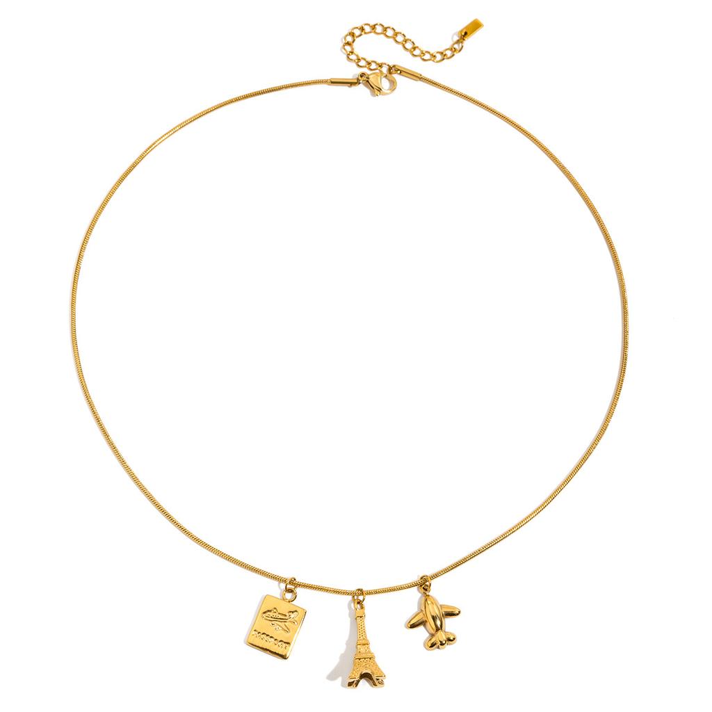 Design holiday style 18K gold Paris Tower aircraft pendant necklace jewelry