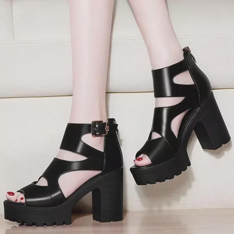 2024 Spring/Summer Women's Platform Wedge High Heel Sandals - Fish Mouth Style, Hollow Roman Design