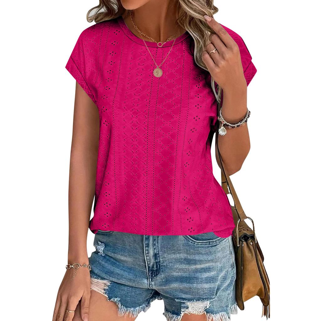 Женские топы, футболки с коротким рукавом, блузки с принтом, нарядные повседневные ажурные вышивки, летняя модная одежда