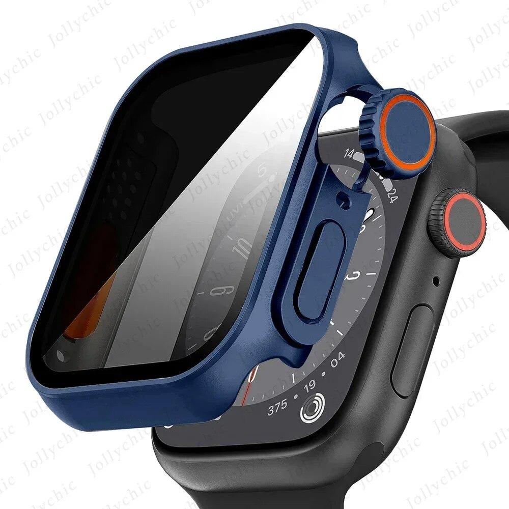 Металлическое стекло+Чехол для Apple Watch 9 8 7 6 5 4 Серии Защитная пленка для экрана Изменить на Ultra i watch 45мм 44 41 40мм Защита конфиденциальности