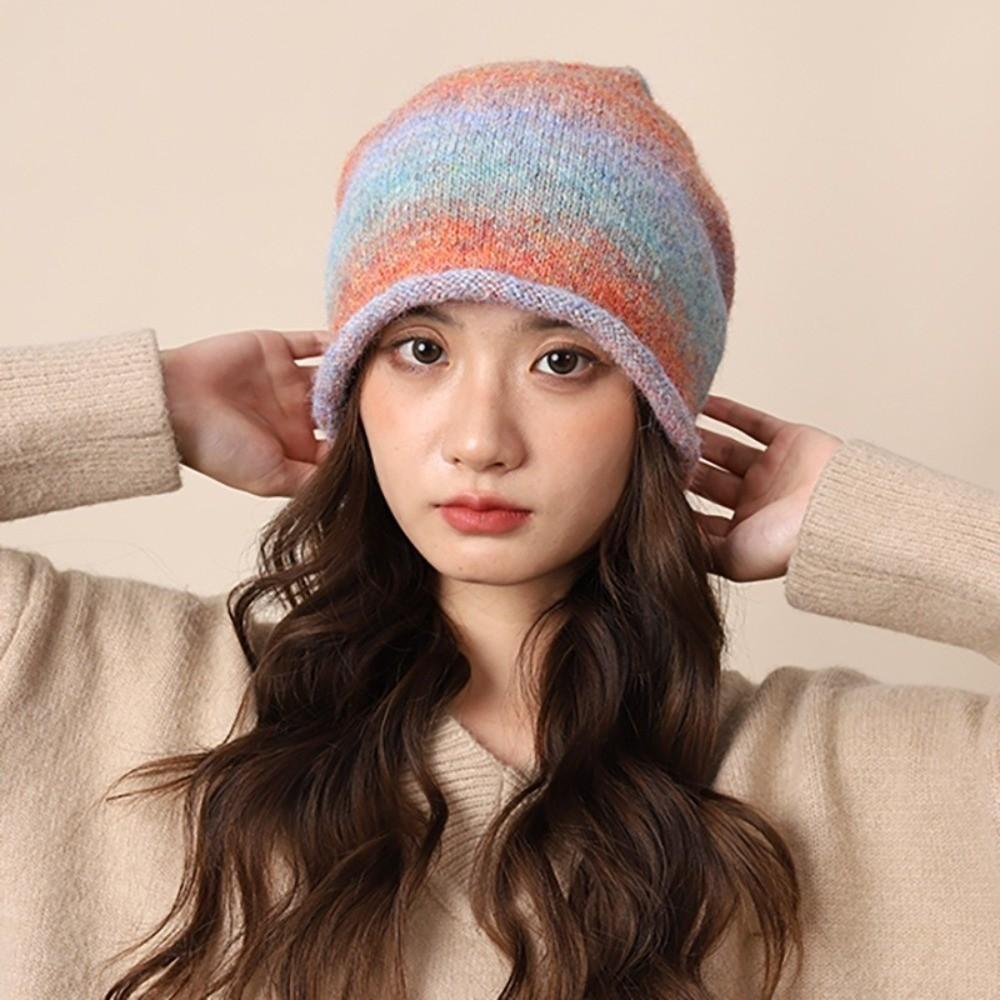 Gradient Color Beanies Skullies Knitted Drawstring Slouch Hat Fashion Bonnet Hat