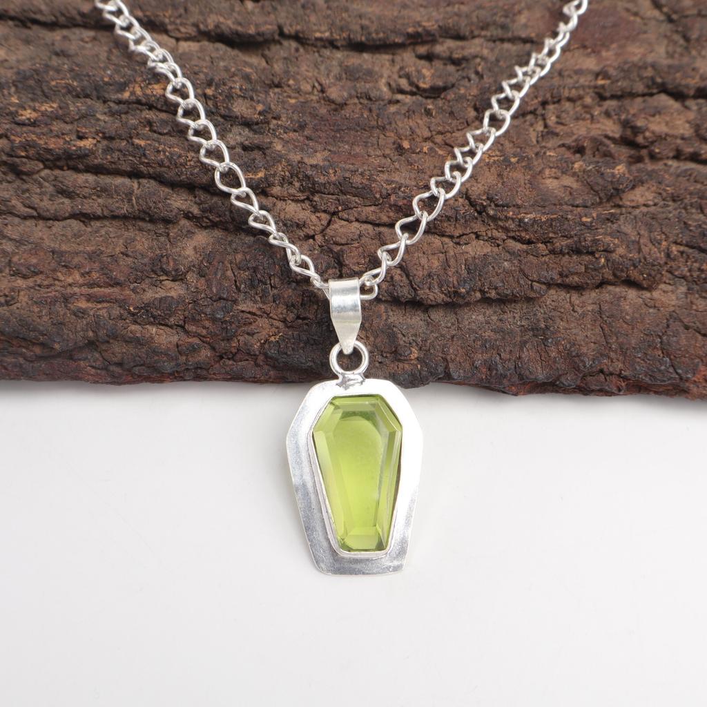 Coffin Natural Peridot Art Deco Elegant Birthday New Pendant 925 Sterling Silver PP-53-6