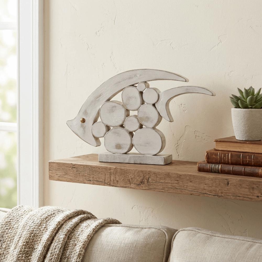 Vintage Wooden Fish Ornaments Mediterranean Style Nautical Fish Decoration Office Desk