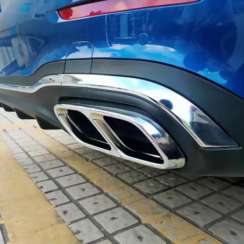 Рамка выхлопной системы Mercedes-Benz W206 C-Class: Нержавеющая сталь серебристая, комплект хвостовых труб с четырьмя выходами (Модель 2022 года)