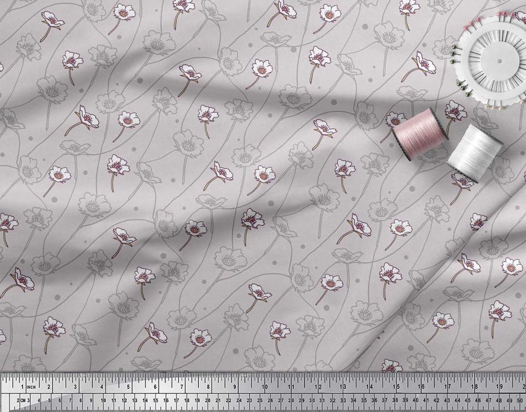 Soimoi Black Poly Crepe Fabric Dot|Leaves & Floral Artistic Decor Fabric Printed BTY 42 Inch
