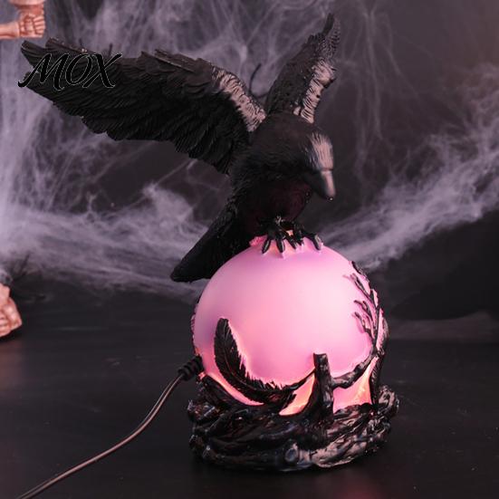Gothic Halloween Crow Light Lamp, with Purple Ball, Resin Night Light, Desktop Atmosphere Lamp USB Powered Dark Style Statue for Bedroom Living