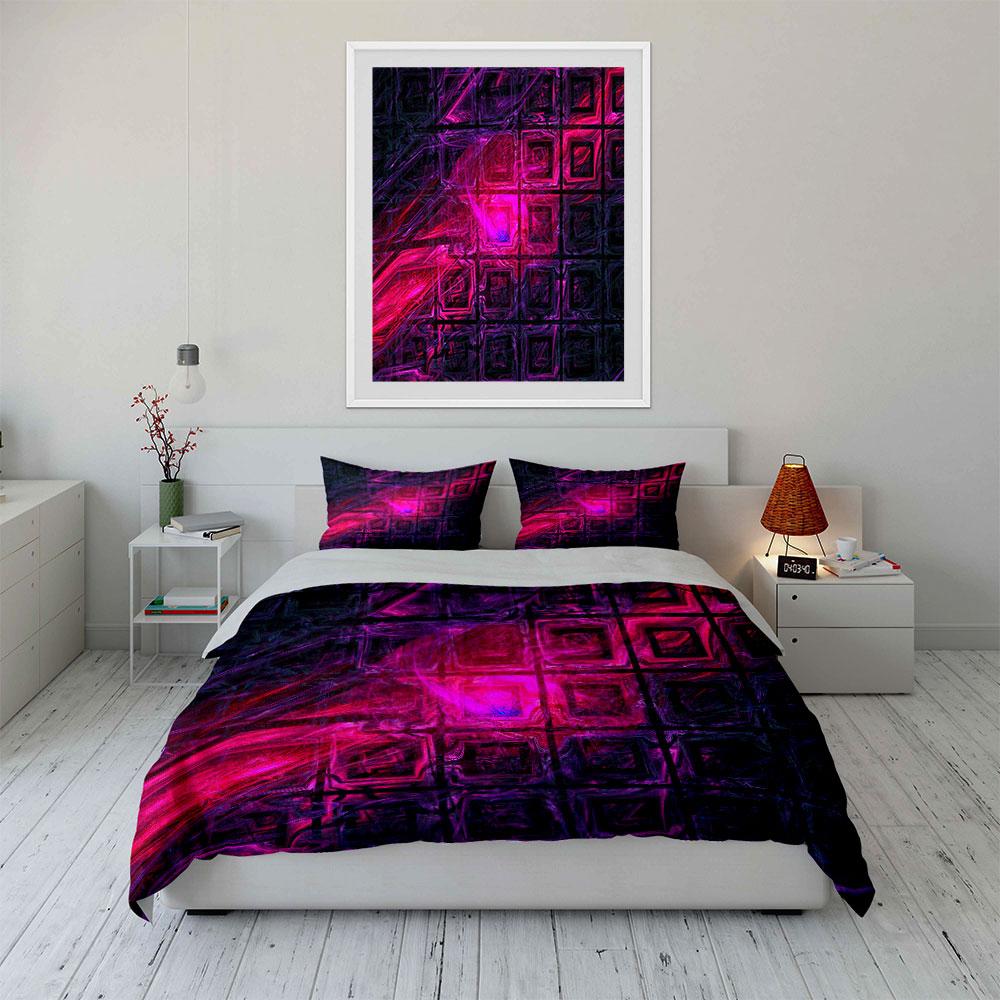 Neon pink geometric squares. Bedding sets Duvet cover sets Duvet covers Pillowcases(1*Duvet Cover 2*Pillowcases without duvet insert)