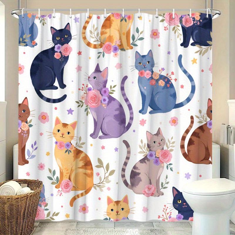 Colorful Cats Shower Curtain - Water-Resistant Fabric for Bathroom - Perfect for Cat Enthusiasts and Animal Lovers