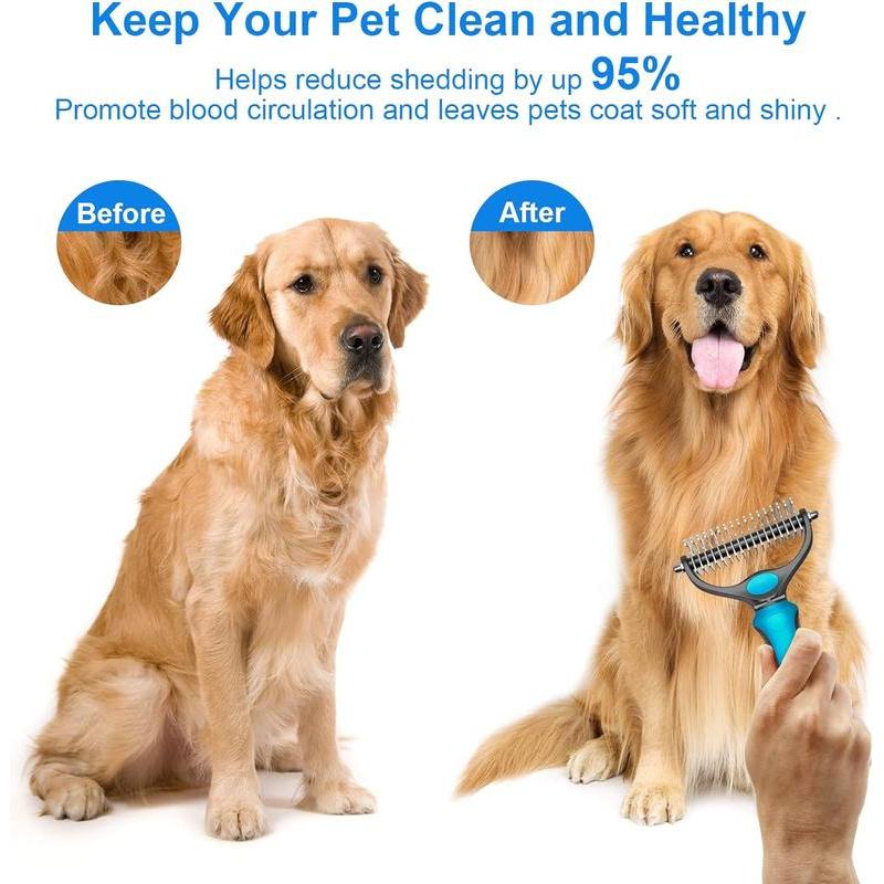 2 In 1 Stainless Pet Deshedding Brush Dog Hair Remover Fur Knot Cutter Puppy Cat Comb Grooming Shedding Supplies Safe Gentle Dematting Tool