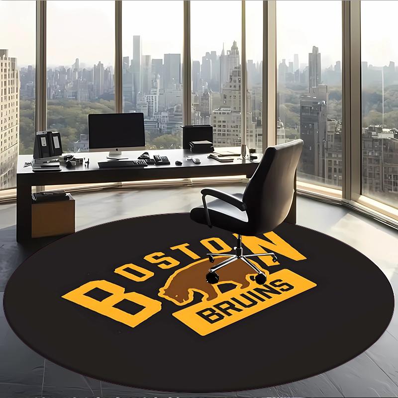Boston Bruin (1) Round Office Rug Decorative Floor Rug for Office Bedroom Living Room and Home Space