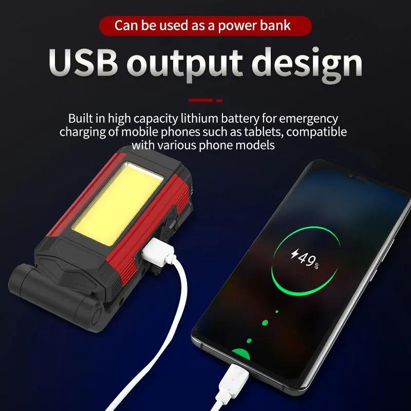 Светодиодный рабочий фонарь USB Type-C Зарядка Фонарик Красные Магнитные Фонари Водонепроницаемый Рабочий Крюк Перезаряжаемый Складной COB Вращающийся Самый Яркий