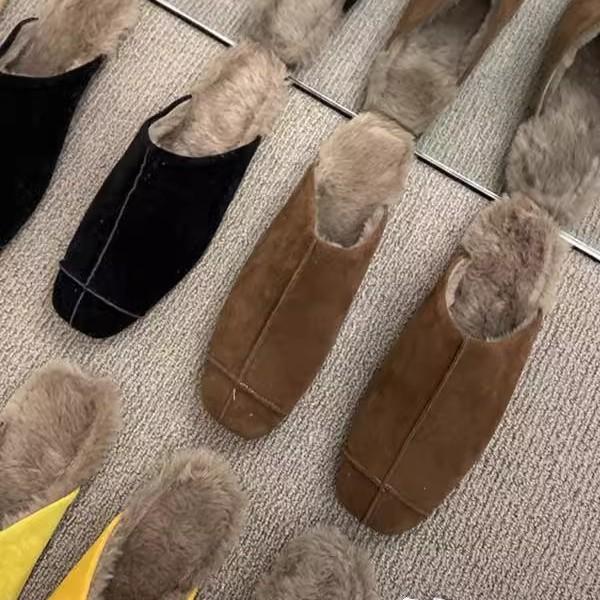 Премиум-туфли Lazy Muller с квадратной головкой и глубоким ртом, плюшевые теплые полутапочки Baotou с плоской подошвой, женская верхняя одежда