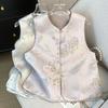 2025 новый высококлассный жилет женский с дисковой застежкой, небольшим круглым вырезом, жаккардовым парчовым плетением, золотой вышивкой, в стиле ретро, трендовый топ