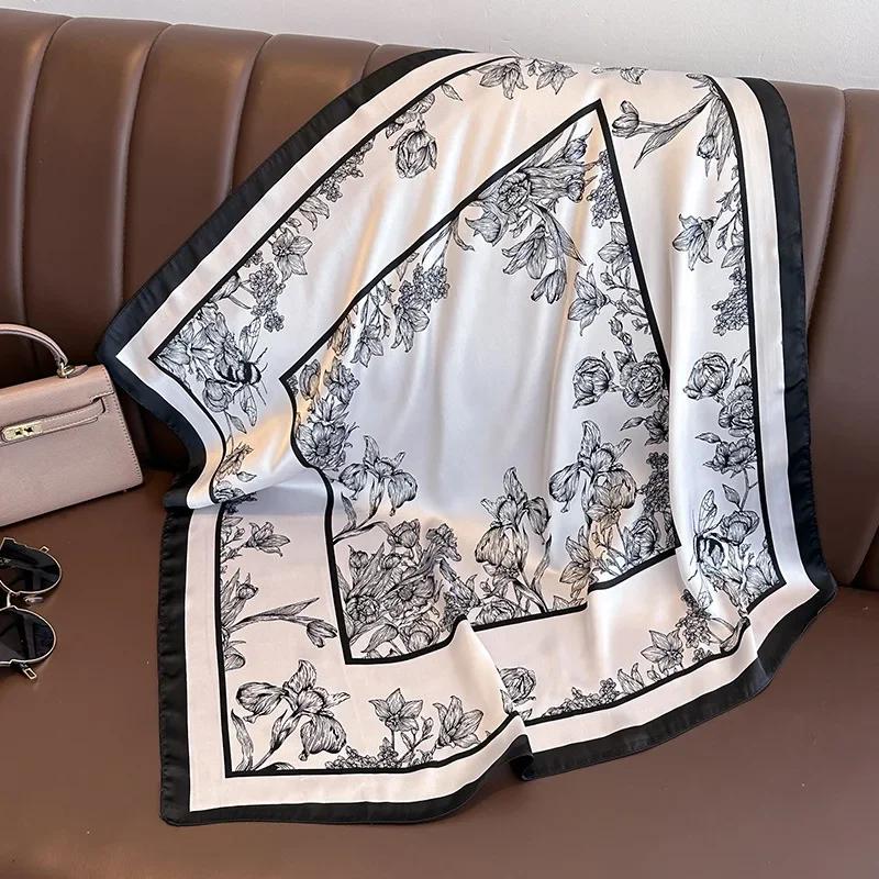 Роскошный бренд шелковый квадратный платок женский фуляр бандана принт лошади шейный платок повязки для волос 70 см шали накидки буфанда весна