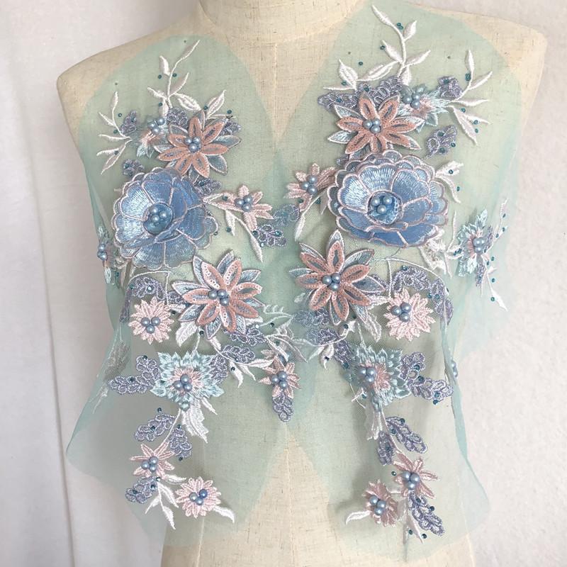 Embroidered Cloth Stickers Clothes Patch Accessories Wedding Dress Dance Flower Mesh Fabric Sequin Three-Dimensional Beaded Rhinestone Lace