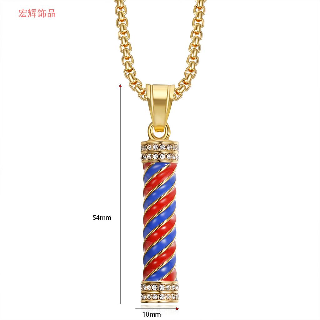New Hip Hop Jewelry Titanium Steel Gold Plated Diamond Inlaid Rotating Light Pendant Necklace