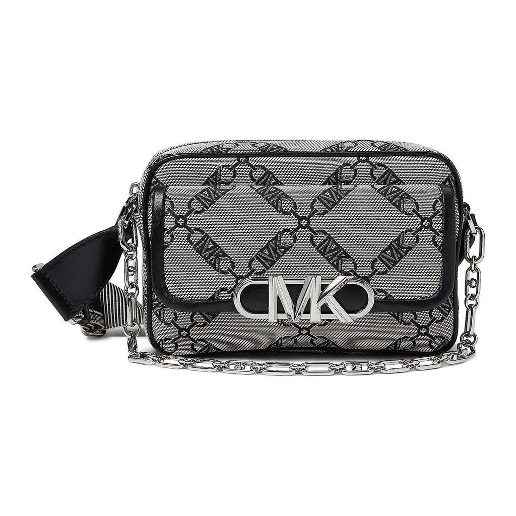 Michael Kors MK Parker Diamond Pattern Fabric Medium Shoulder Crossbody Bag Women Bags Beige Black 32S3S7PC8J-006