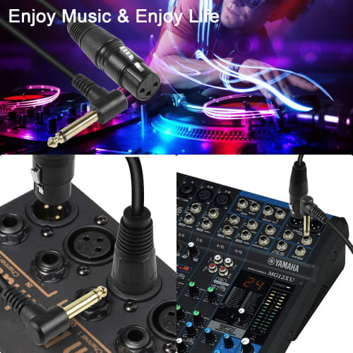 QIANRENON 90 Angle TS 6.35mm To XLR Unbalanced Microphone Cable, XLR Female To 1/4" 6.35mm TS Right Angle Mono Audio Extension Cable for Mixer Amplif