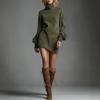 Women's High-neck Suede Short Dress, Solid Color Long-sleeve Dress For Fall And Winter