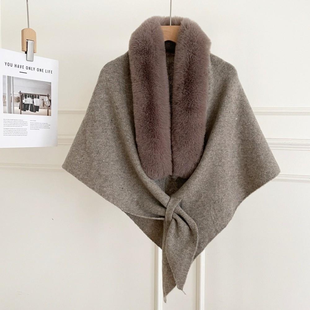Faux Fox Fur Knit Shawl Warm Triangle Scarf Elegant Faux Fur Collar Wrap Outdoor