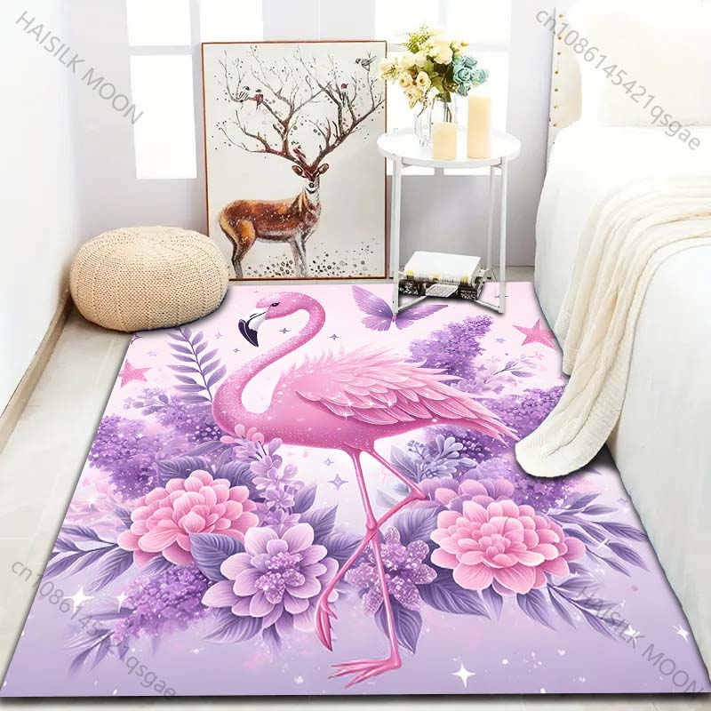 1PC Elegant Flamingo Print Carpet for Living Room Bedroom Sofa Doormat Home Decor Area Rugged Non-slip Floor Mat Large Size