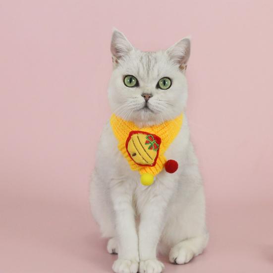 Рождественский шарф для питомца Вязаный шарф для кошки с помпоном Шарф с рождественскими елками и Санта-Клаусом Пушистая рождественская шапка со звездой на макушке для праздничной вечеринки, фотосессий