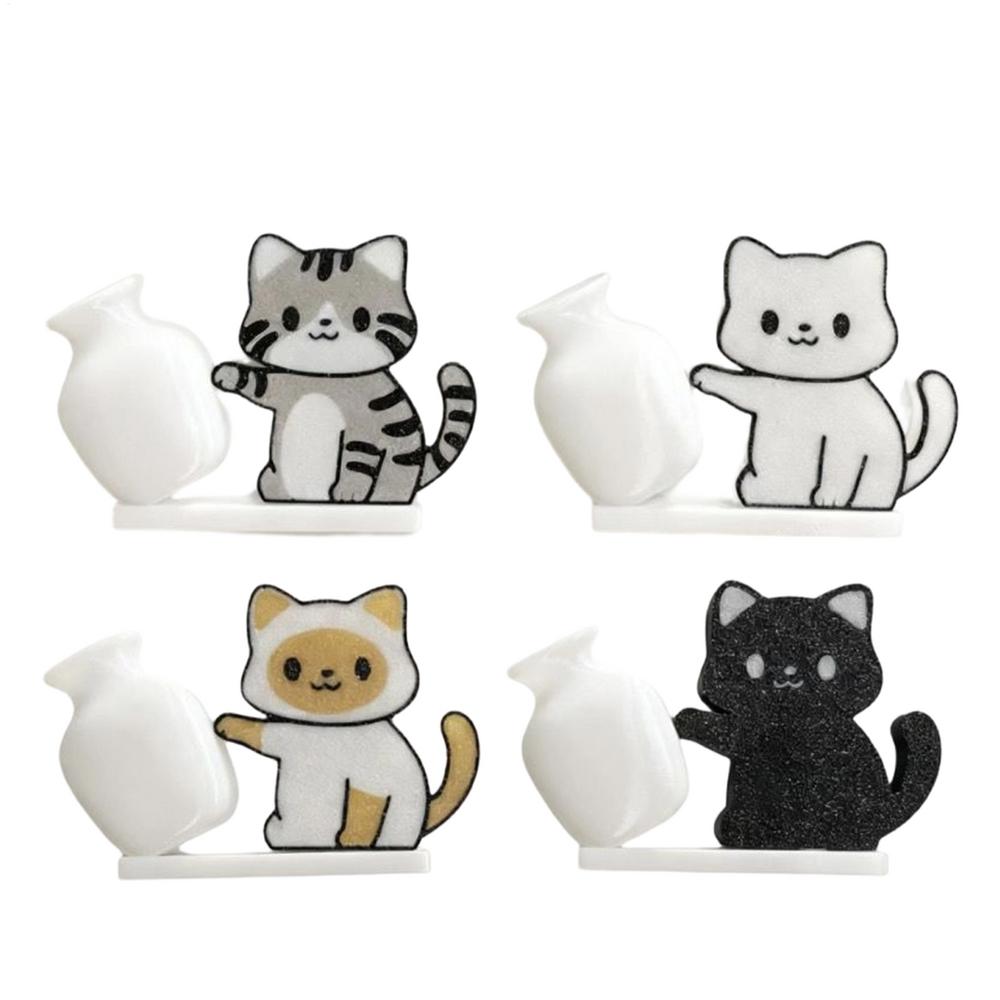 4Pcs Acrylic Cat Pushing Vase Refrigerator Magnets Fridge Magnet Cat Whisker Collection Memorial Box Home Kitchen Decor For Gift