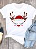Deer Face Festival Happy New Year Female Women Clothes Print O-neck Christmas Lady Casual Fashion Shirt Tee Graphic T-shirt