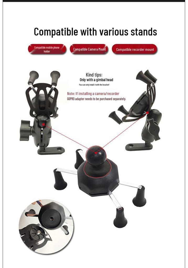 N-STAR Ball Head Tripod Mount for Camera, GoPro, and Motorcycle/Bicycle Video Recording