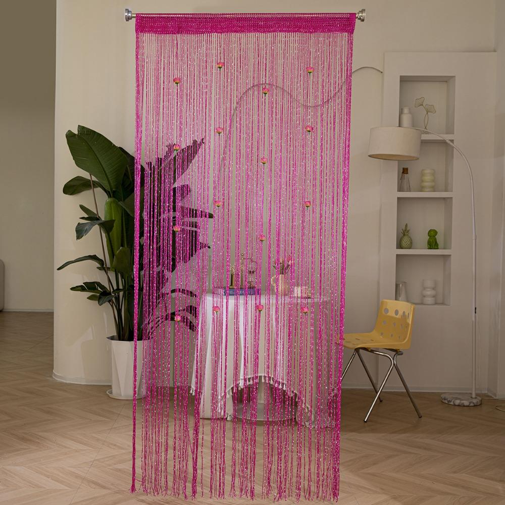 Shiny Rose Flower String Curtain Room Divider Tassel Window Curtain Door Curtain Home Decor