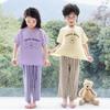 Purple Loungewear Girls Pajamas Sets 3 To 12 Years Vintage Plaid Summer Pyjama Boy Pijama Cotton Short Sleeve Tops+Pants Clothes