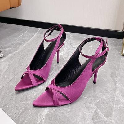 Модные модные туфли на высоком каблуке женские летние босоножки с заостренным носком и пряжкой в одну линию на узком каблуке с заостренным носком и заостренным носком