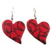 [R1204] - Handmade Earrings 'Colombine & Harlequin' Red (heart) - 33x25 Mm