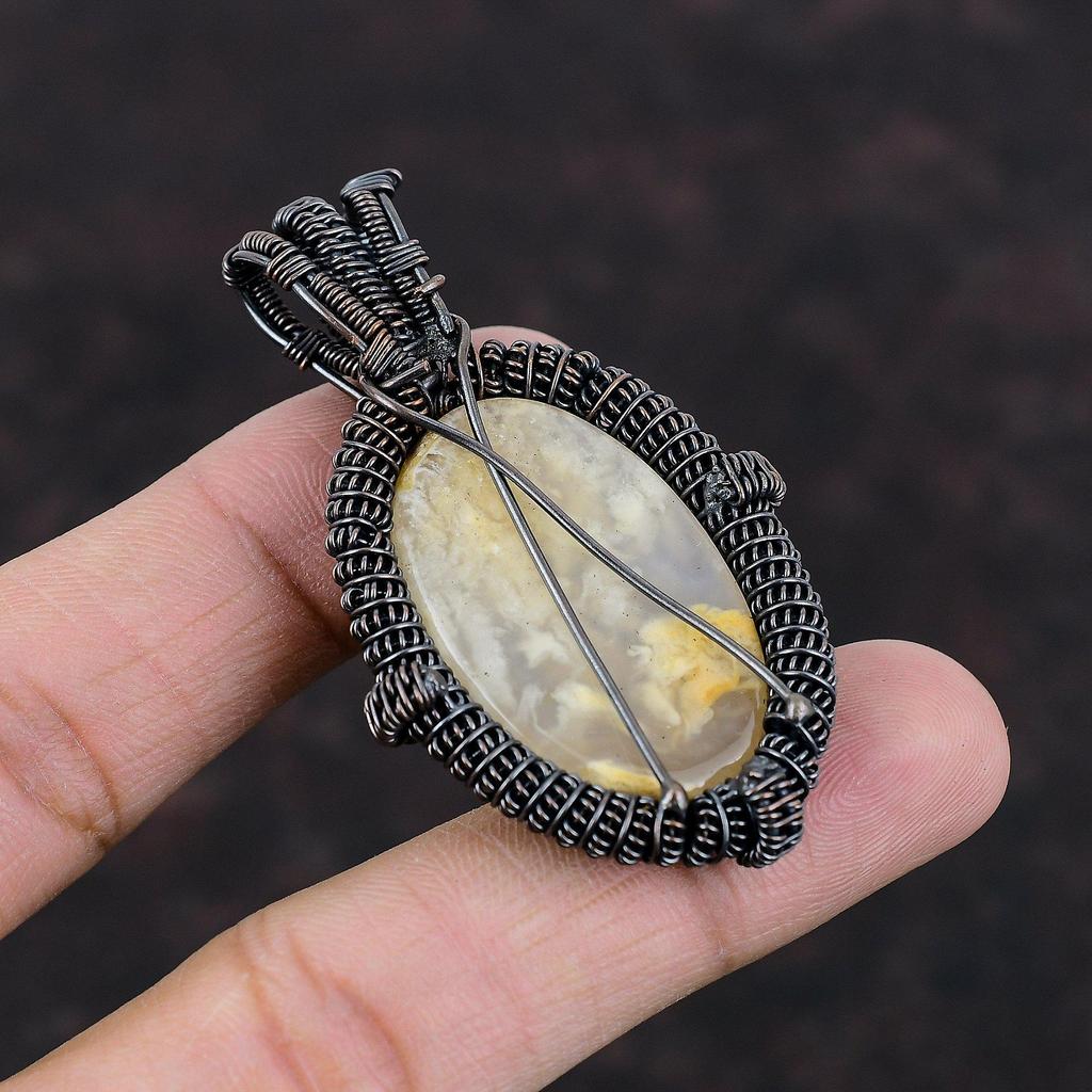 Кулон с агатом, медная проволока, кулон из настоящего драгоценного камня, кулон из проволочной обмотки, ювелирные изделия, кулон ручной работы, медные ювелирные изделия, подарок для мамы