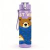 1PC Blue Bear Sleep Wrap Blanket 750ml Color Plastic Sports Water Bottle Leakproof Flip Straw Lid Suitable for Sports Office Home Use
