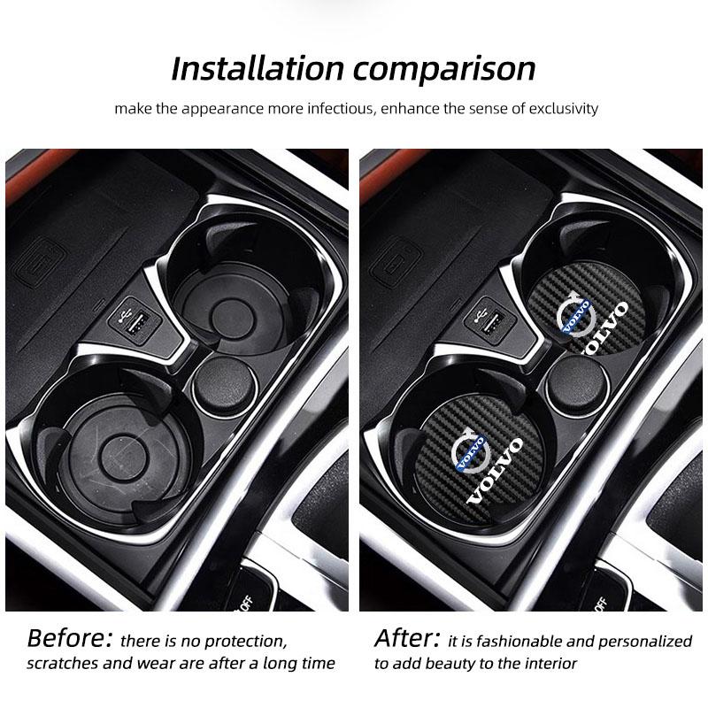 2Pcs Car Leather Coaster Pad Anti-noise Water Cup Mat For Volvo Rdesign XC60 XC40 V60 V70 XC90 V90 V40 EC40 EX40 S80 S60 S90 C70