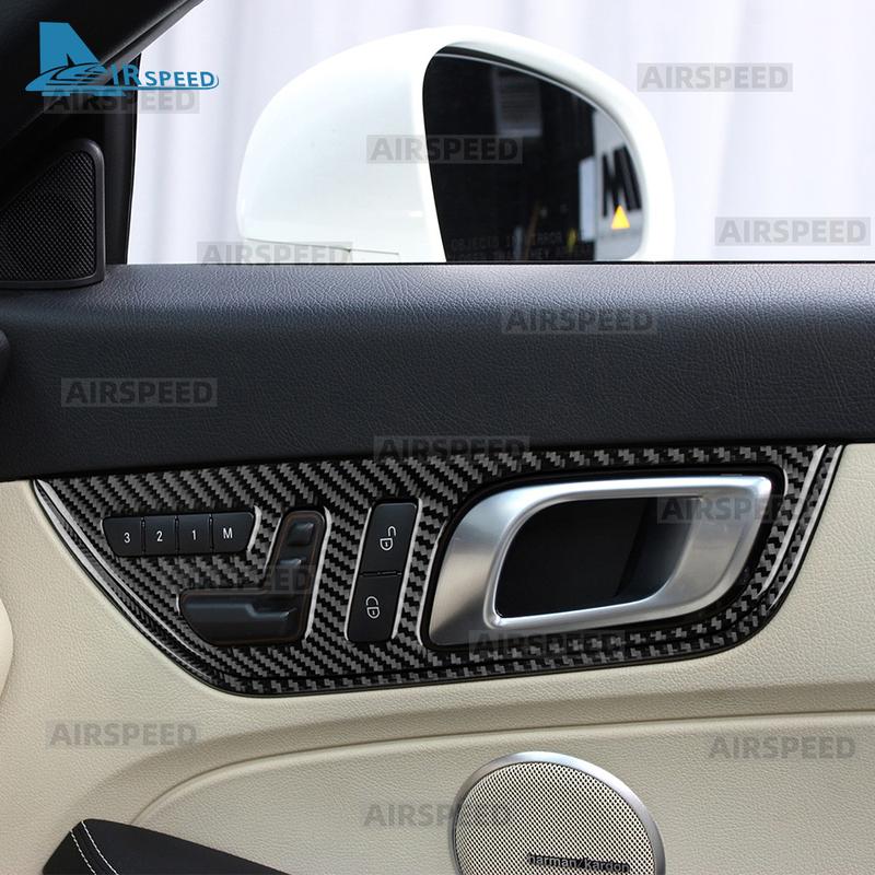 Real Soft Carbon Fiber Trim Sticker For Mercedes Benz SLK R172 2011-2014 2015 2016 SLC 2016- Car Inner Door Handle Frame