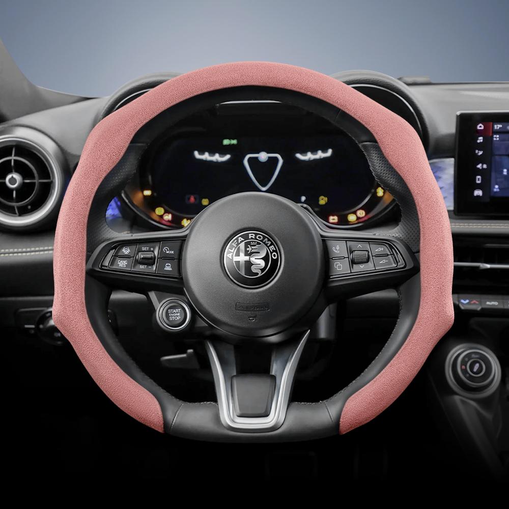 IMKC9 Suitable for Alfa Romeo Premium Suede Snap-On Steering Wheel Cover, Non-Slip and Durable Giulia 952 Stelvio 949 147 Mito Giulietta Tonale 965
