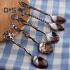 5Pcs/Set Coffee Scoop Antique Graceful Shape Alloy Royal Style Table Spoon