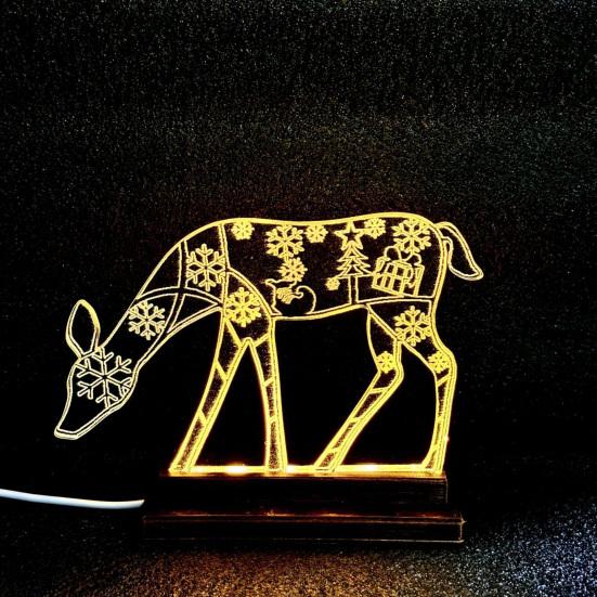 Metal Lighted Christmas Deer Decoration Light Up Reindeer Figurine with Wooden Base for Indoor Outdoor