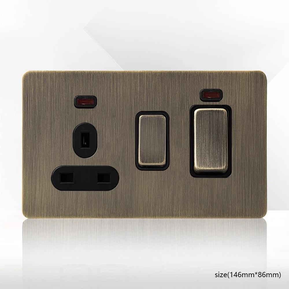 Ретро ЕС FR металлическая панель настенный выключатель света розетка вилка, бронзовая антикварная нержавеющая сталь немецкая розетка 16А с зарядкой USB