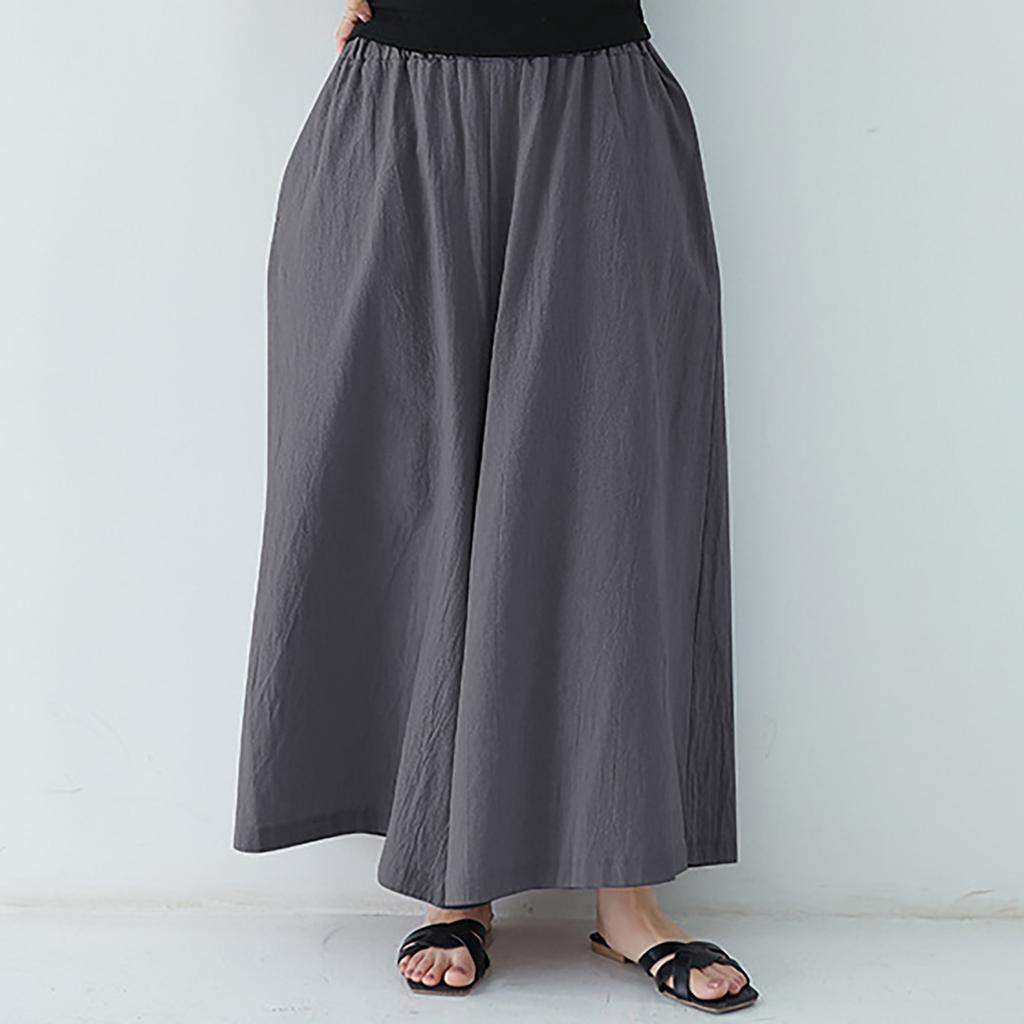 Women's Fashion Spring And Summer All-match Comfortable Solid Color Elastic Waist Cotton Linen Trousers