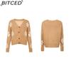 BITCED Autumn/Winter Women's Knitted Cardigan Coat Loose-Fit Academic-Style Sweater Cardigan