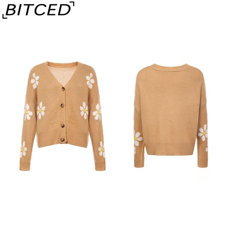 BITCED Autumn/Winter Women's Knitted Cardigan Coat Loose-Fit Academic-Style Sweater Cardigan