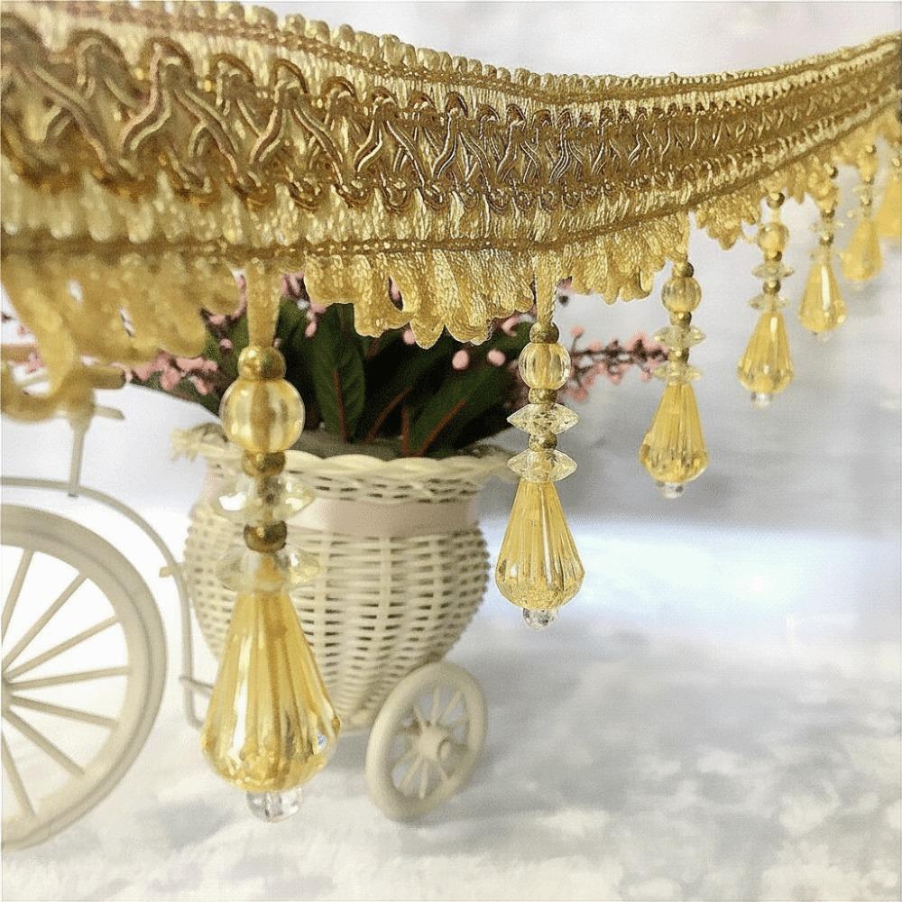 12M Woven Texture Tassel Lace Trim Crystal Hanging Beads Chain Tassel Ribbon Curtain Decor