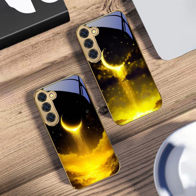 Золотое лунное небо Для Samsung Galaxy S26 S20 FE S21 S22 S23 Plus S24 Ultra 25Ultra S21+ S9 S22 S8 Золотой стеклянный чехол для телефона